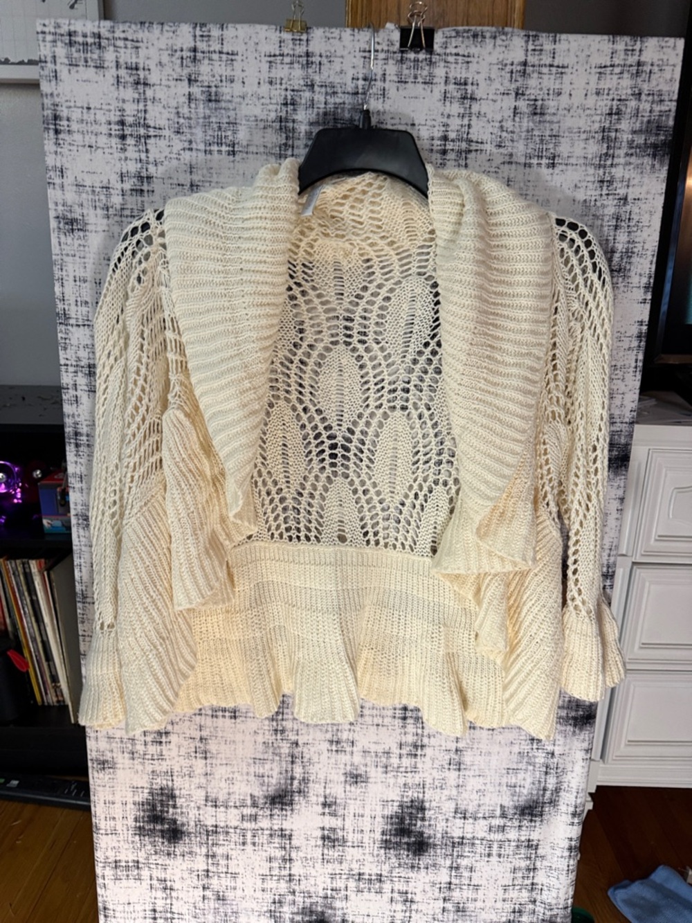 Relativity Cream Open-Knit Ruffle Hem Cardigan